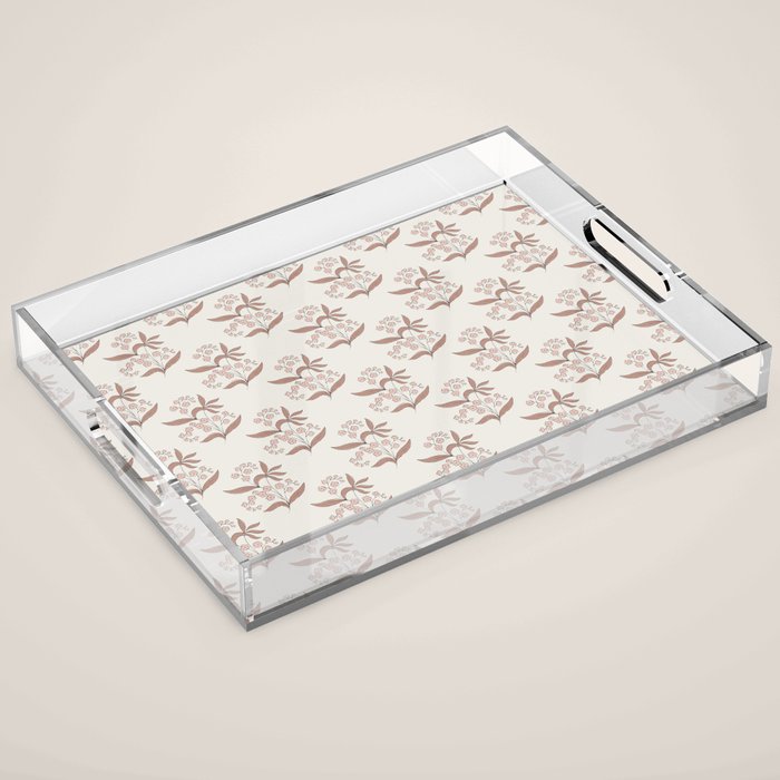 Block Print Line Art Floral - Pink Brown Acrylic Tray Gallery Image 1
