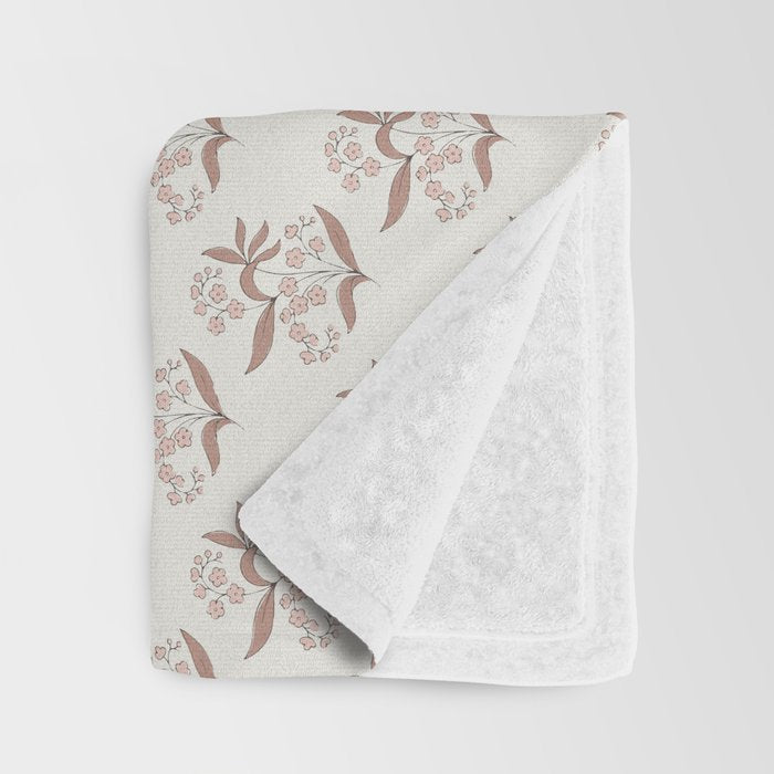 Block Print Line Art Floral - Pink Brown Throw Blanket Gallery Image 3