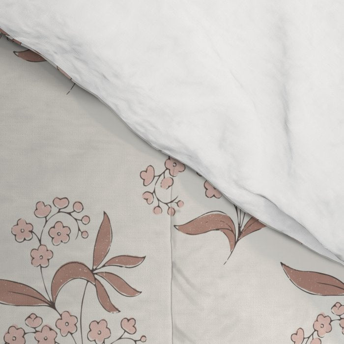 Block Print Line Art Floral - Pink Brown Comforter Gallery Image 4