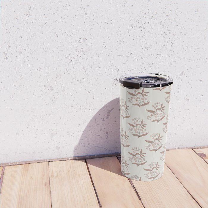 Block Print Line Art Floral - Pink Brown Travel Mug Gallery Image 4
