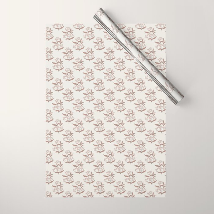 Block Print Line Art Floral - Pink Brown Wrapping Paper Gallery Image 1