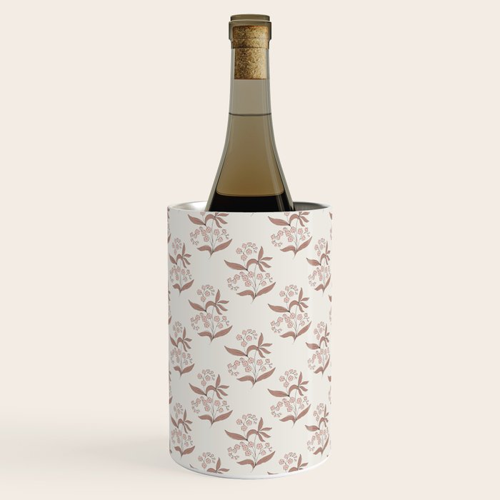 Block Print Line Art Floral - Pink Brown Wine Chiller Gallery Image 1