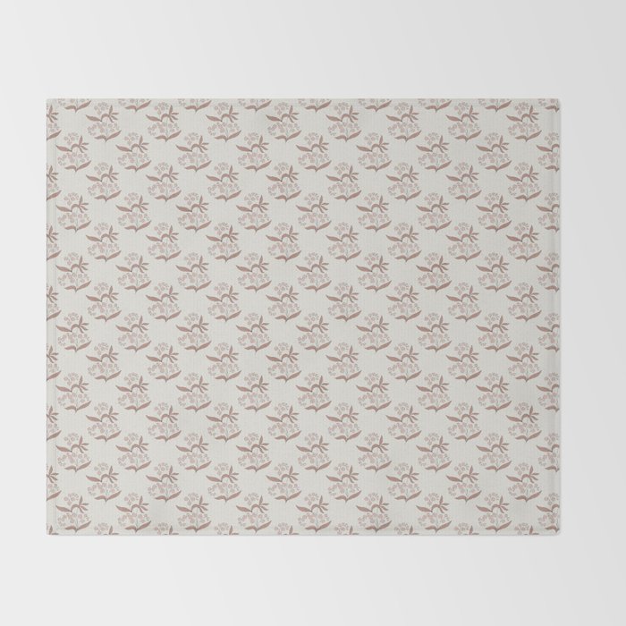 Block Print Line Art Floral - Pink Brown Throw Blanket Gallery Image 2