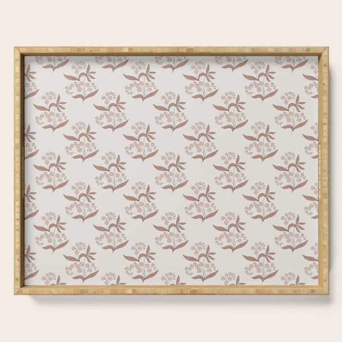 Block Print Line Art Floral - Pink Brown Serving Tray Gallery Image 1