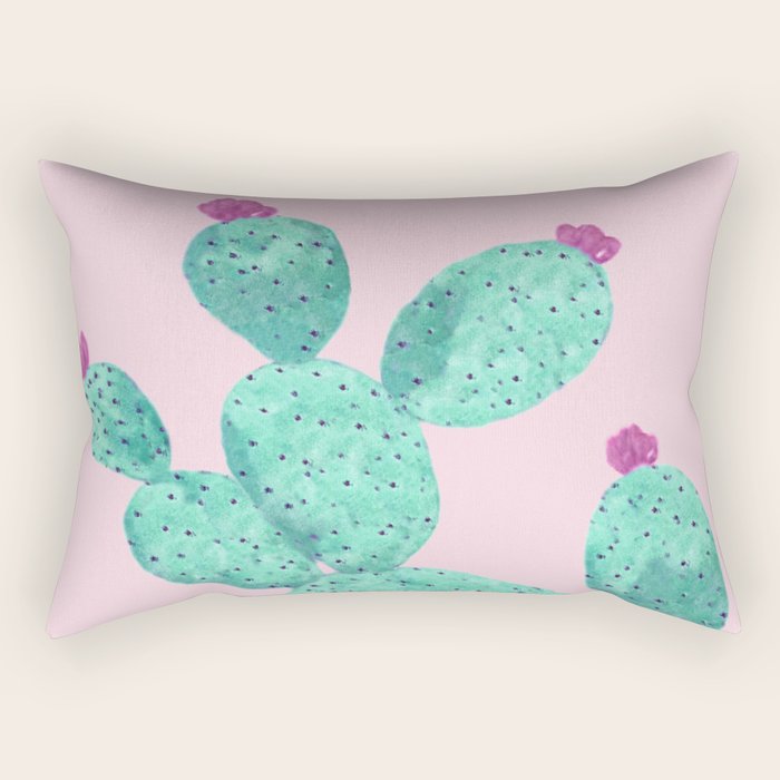 Cactus with pink flowers Rectangular Pillow Gallery Image 2