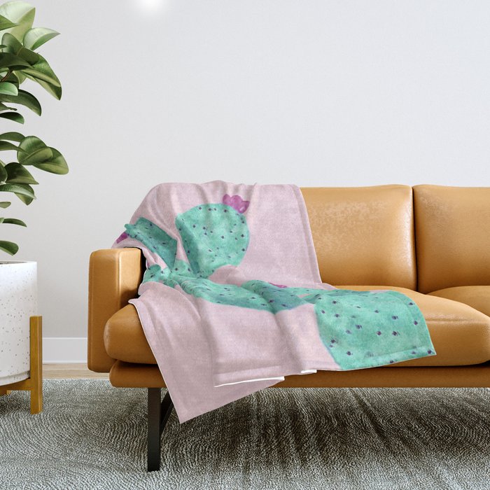 Cactus with pink flowers Throw Blanket Gallery Image 1