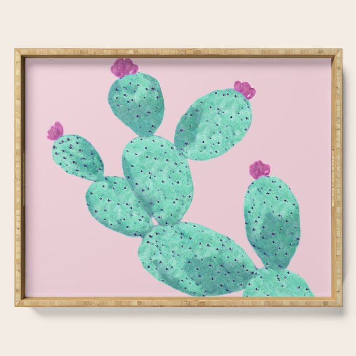 Cactus with pink flowers Serving Tray Gallery Image 1