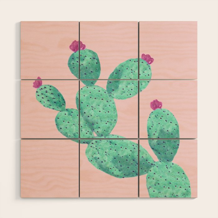 Cactus with pink flowers Wood Wall Art Gallery Image 1