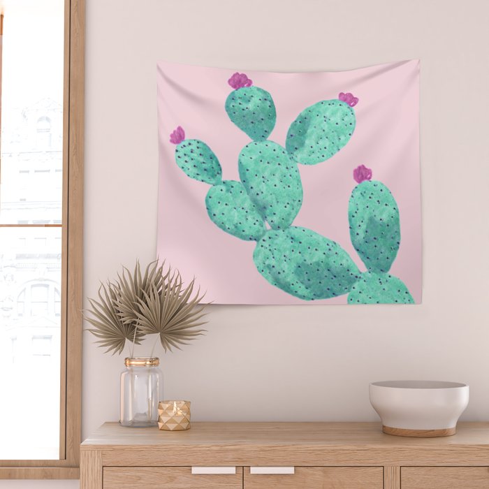 Cactus with pink flowers Wall Tapestry Gallery Image 2