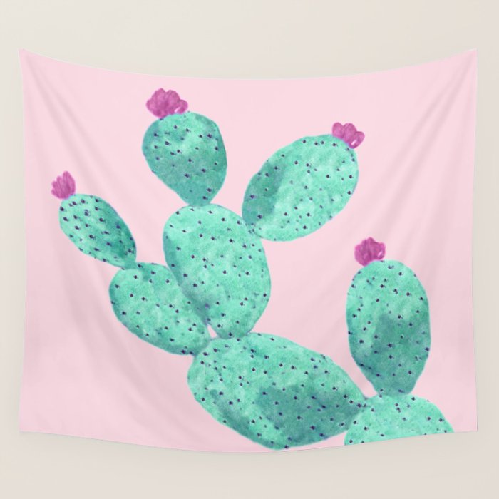 Cactus with pink flowers Wall Tapestry Gallery Image 1