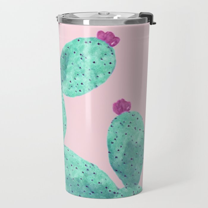 Cactus with pink flowers Travel Mug Gallery Image 2