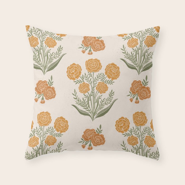 Marigold Block Print Throw Pillow Gallery Image 1
