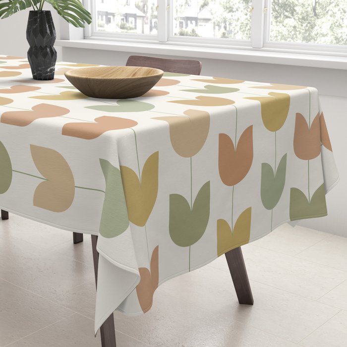 Spring Tulips XII Neutral Multicolor Mid Century Flowers Tablecloth Gallery Image 3