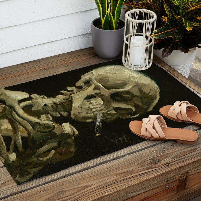 Vincent van Gogh - Skull of a Skeleton with Burning Cigarette Outdoor Rug Gallery Image 2