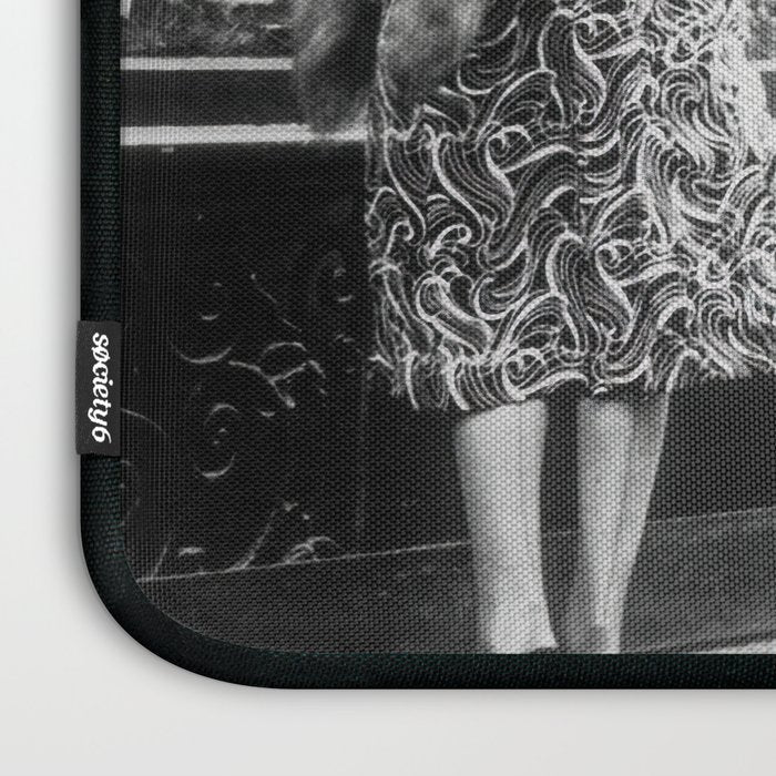 Leopard on a Leash, Black and White Vintage Art Laptop Sleeve Gallery Image 3