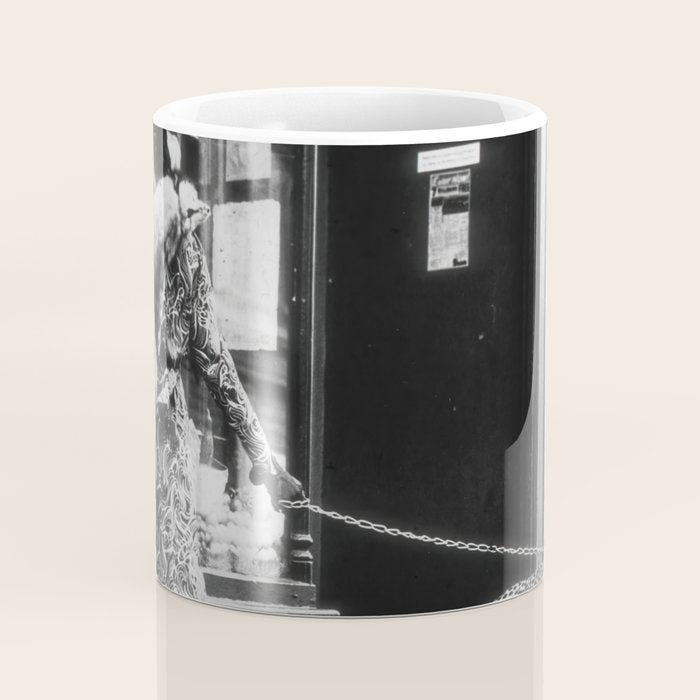 Leopard on a Leash, Black and White Vintage Art Coffee Mug Gallery Image 4