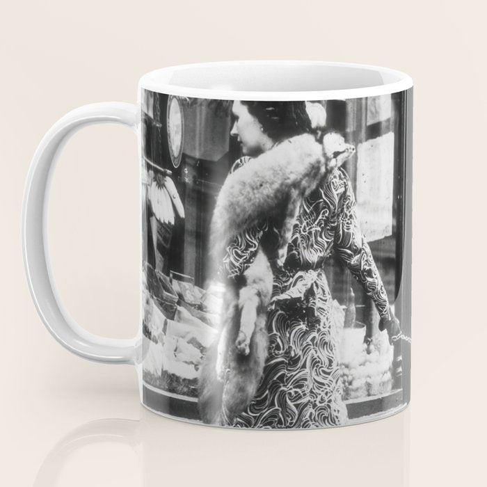 Leopard on a Leash, Black and White Vintage Art Coffee Mug Gallery Image 3