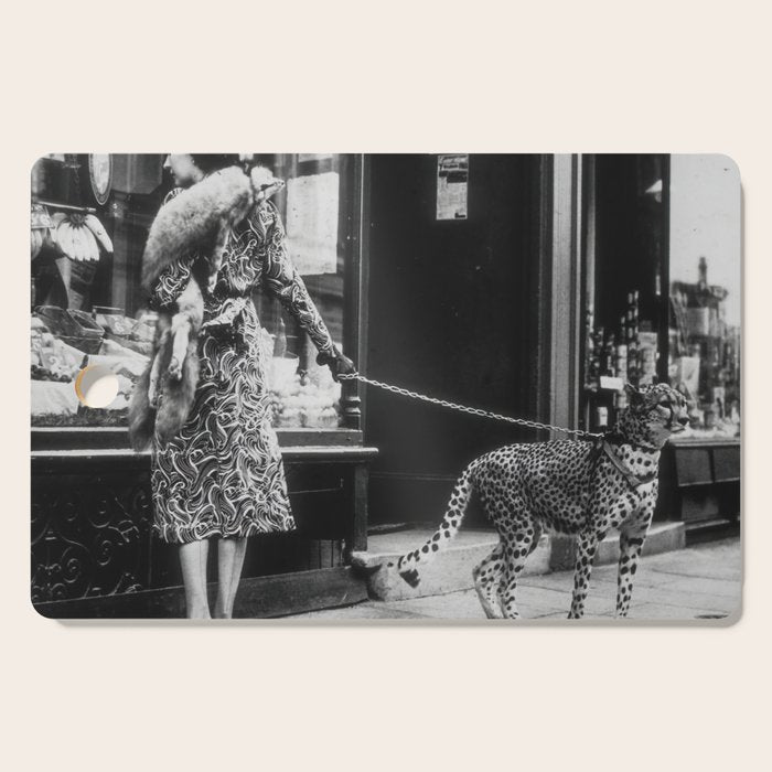 Leopard on a Leash, Black and White Vintage Art Cutting Board Gallery Image 1