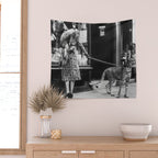 Leopard on a Leash, Black and White Vintage Art Wall Tapestry Gallery Image 2