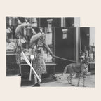 Leopard on a Leash, Black and White Vintage Art Placemat Gallery Image 1