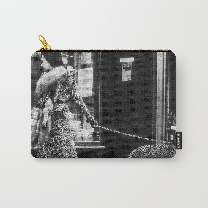 Leopard on a Leash, Black and White Vintage Art Carry All Pouch Gallery Image 1