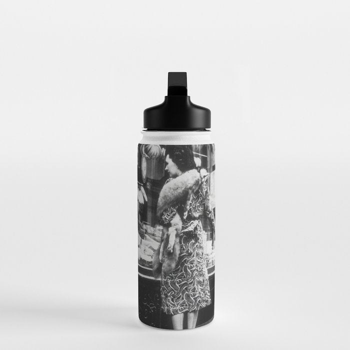 Leopard on a Leash, Black and White Vintage Art Water Bottle Gallery Image 3