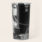 Leopard on a Leash, Black and White Vintage Art Travel Mug Gallery Image 1