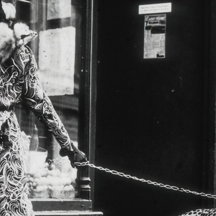 Leopard on a Leash, Black and White Vintage Art Coffee Mug Gallery Image 2