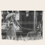 Leopard on a Leash, Black and White Vintage Art Wall Hanging Gallery Image 1