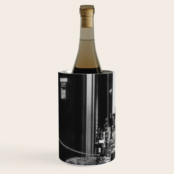 Leopard on a Leash, Black and White Vintage Art Wine Chiller Gallery Image 3