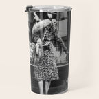 Leopard on a Leash, Black and White Vintage Art Travel Mug Gallery Image 3
