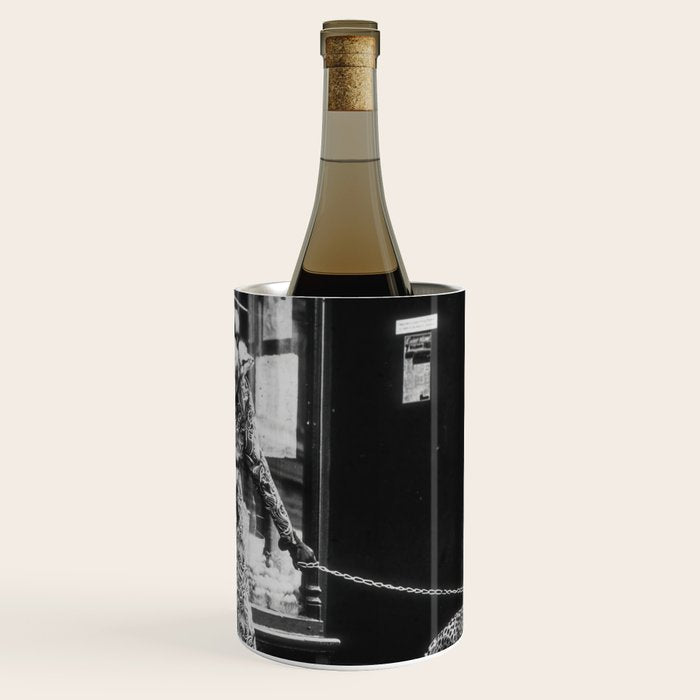 Leopard on a Leash, Black and White Vintage Art Wine Chiller Gallery Image 1