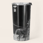 Leopard on a Leash, Black and White Vintage Art Travel Mug Gallery Image 2
