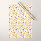 Honey Bees and Flowers - Yellow and Lavender Purple Wrapping Paper Gallery Image 1