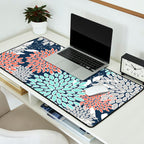 Floral Prints and Leaves, Navy, Aqua Coral and Gray Desk Mat Gallery Image 2
