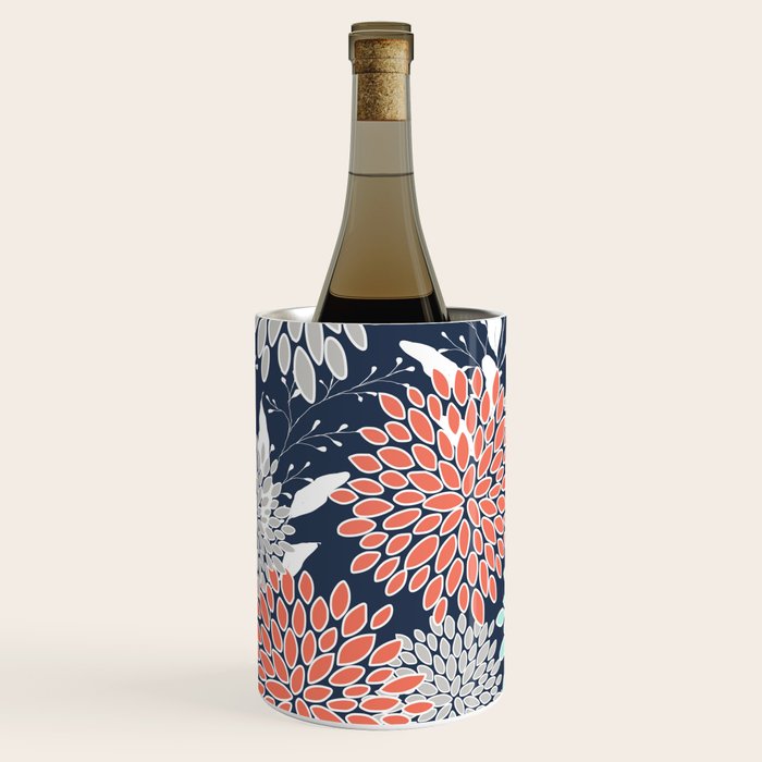 Floral Prints and Leaves, Navy, Aqua Coral and Gray Wine Chiller Gallery Image 2