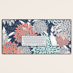 Floral Prints and Leaves, Navy, Aqua Coral and Gray Desk Mat Gallery Image 1