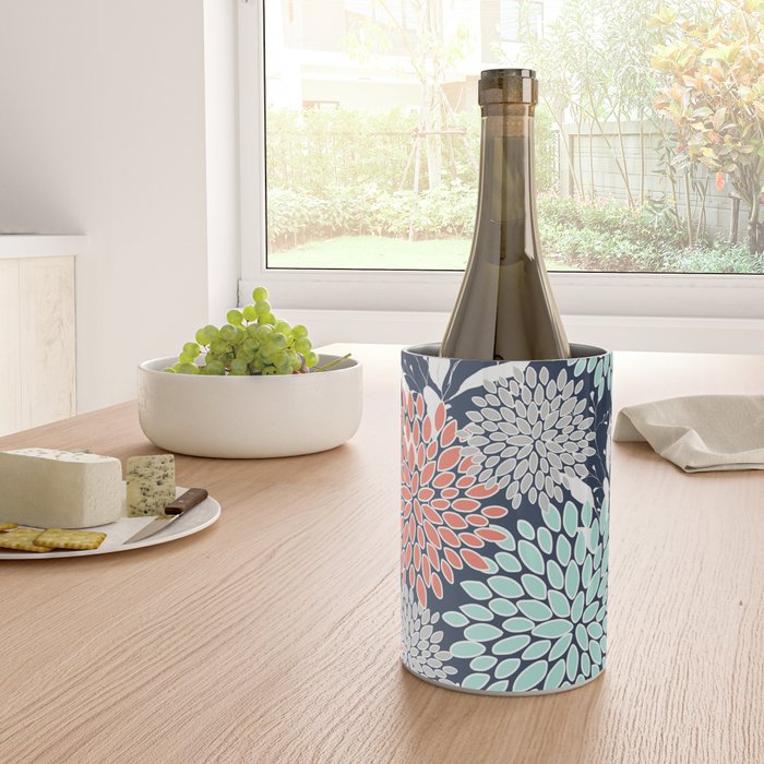 Floral Prints and Leaves, Navy, Aqua Coral and Gray Wine Chiller Gallery Image 4