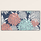 Floral Prints and Leaves, Navy, Aqua Coral and Gray Desk Mat Gallery Image 3