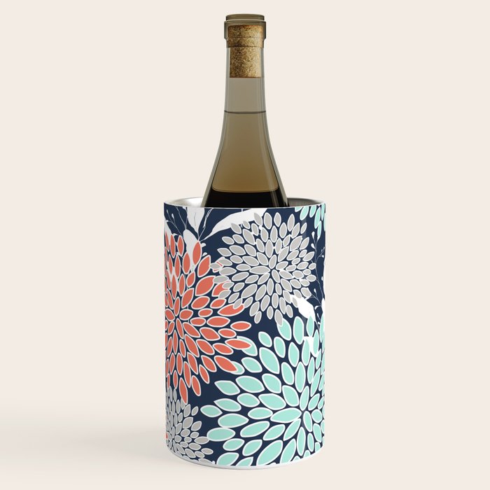 Floral Prints and Leaves, Navy, Aqua Coral and Gray Wine Chiller Gallery Image 1