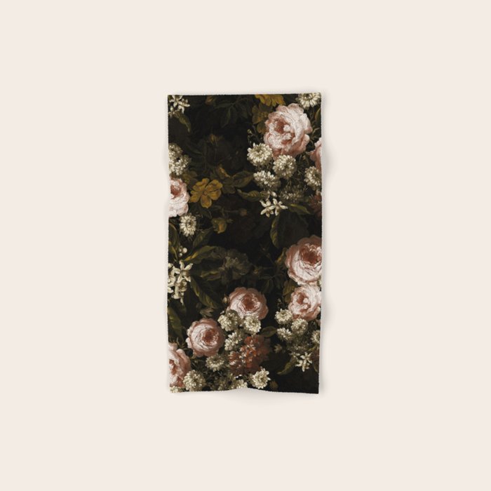 Antique Botanical Roses And Chamomile Midnight Sepia Garden Bath Towel Gallery Image 1