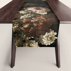Antique Botanical Roses And Chamomile Midnight Sepia Garden Table Runner Gallery Image 1