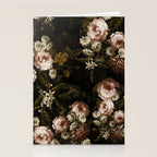 Antique Botanical Roses And Chamomile Midnight Sepia Garden Stationery Card Gallery Image 2