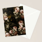 Antique Botanical Roses And Chamomile Midnight Sepia Garden Stationery Card Gallery Image 2