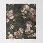 Antique Botanical Roses And Chamomile Midnight Sepia Garden Throw Blanket Gallery Image 2