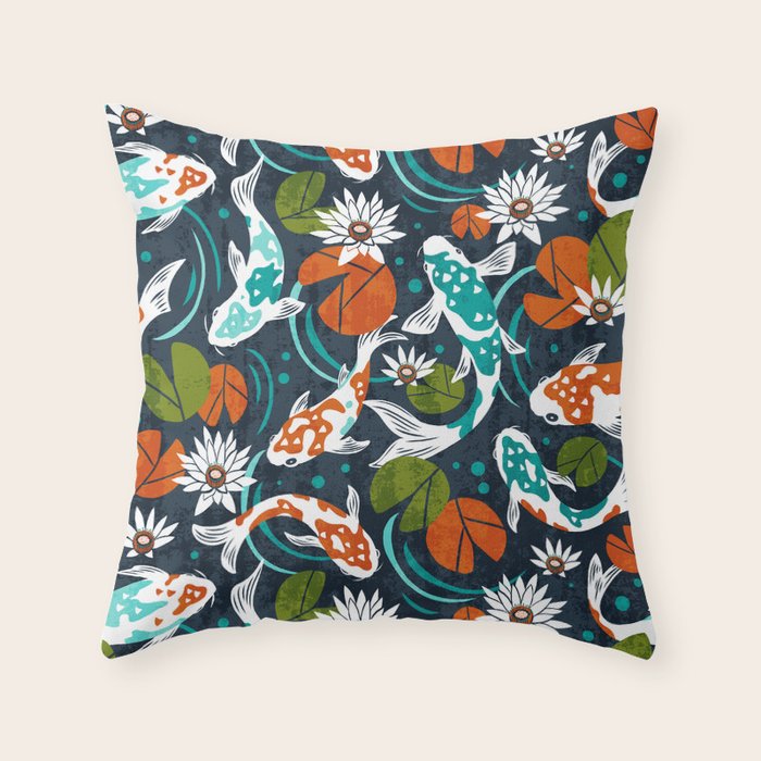 Koi Pond - Orange Throw Pillow Gallery Image 1