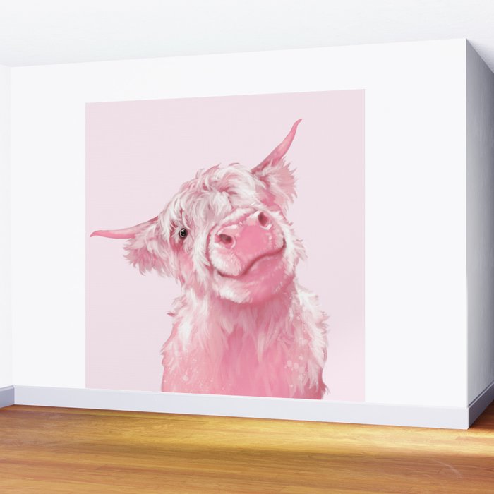 Highland Cow Pink Wall Mural Gallery Image 2