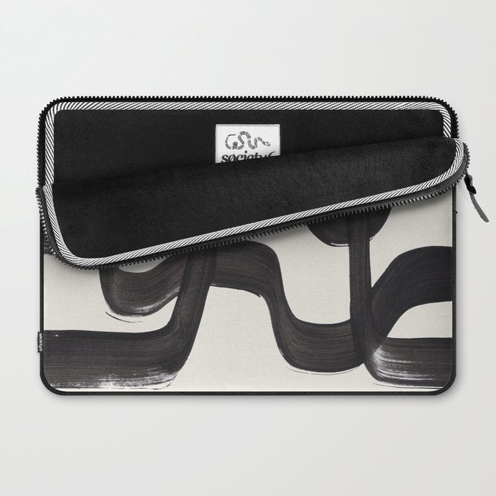 Mid Century Modern Minimalist Abstract Art Brush Strokes Black & White Ink Art Ripple Lines Laptop Sleeve Gallery Image 2
