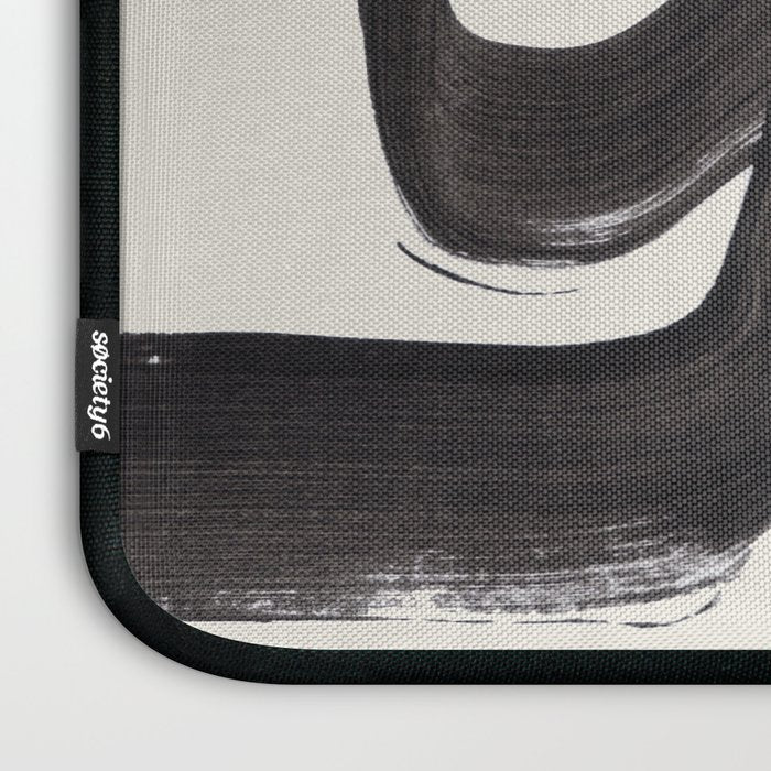 Mid Century Modern Minimalist Abstract Art Brush Strokes Black & White Ink Art Ripple Lines Laptop Sleeve Gallery Image 3