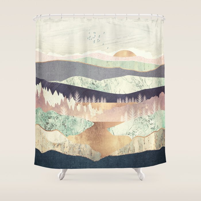 Golden Spring Reflection Shower Curtain